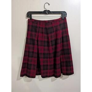 Vintage 1960s Mod Red Black Plaid Pleated Wool School Skirt S